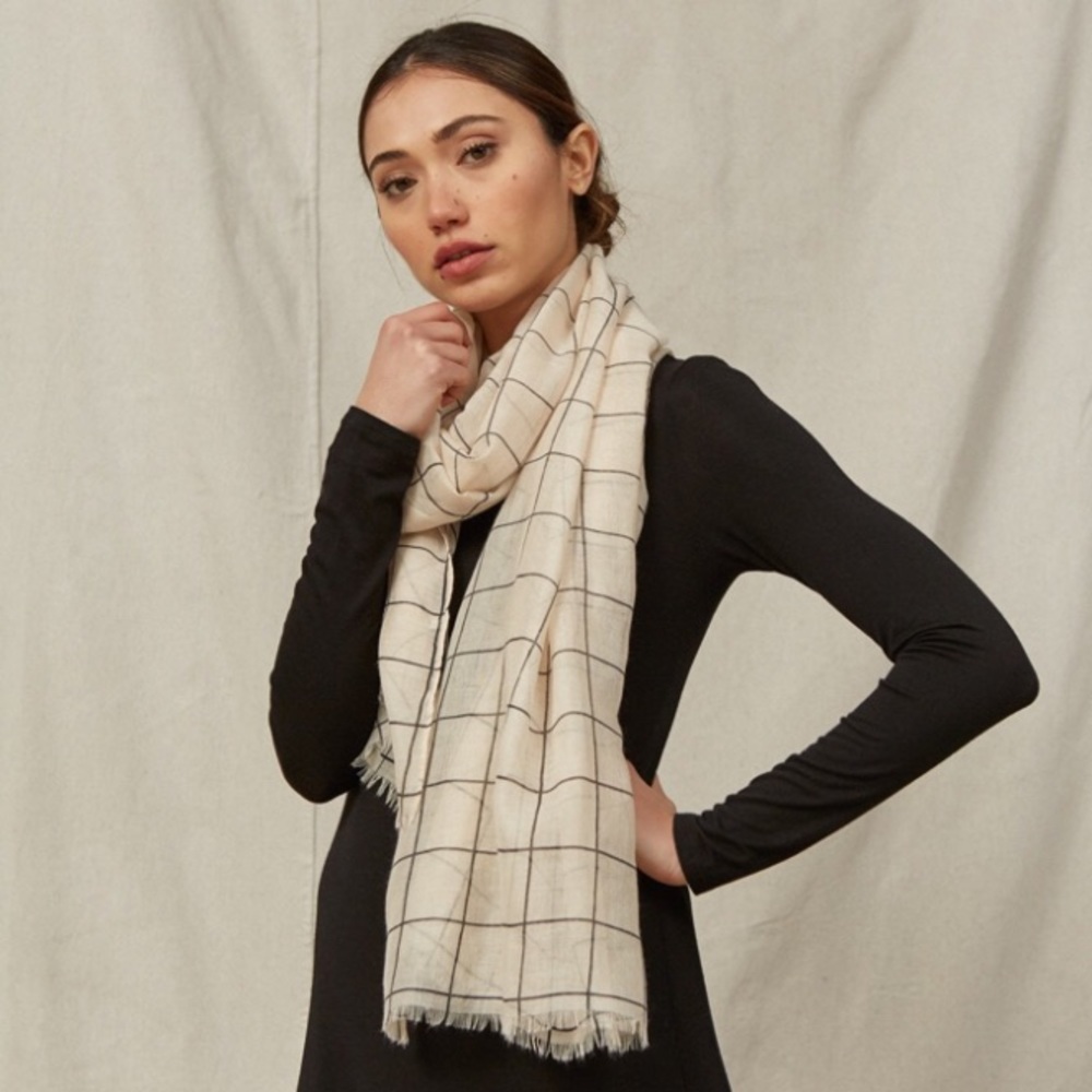 Summer Scarf- Cream Grid